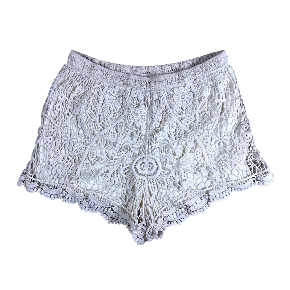 Vivid Collection of NY Womens Cream Floral Crochet Lace Boho Shorts Medium B1205